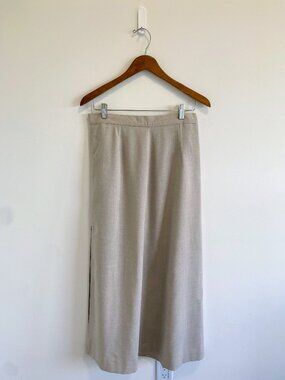 Vintage Beige Safari Style Maxi Skirt w/ Zip Slit / 90s / Made in Canada